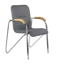 Кресло  "Samba CF-103", хром каркас, накладки "бук", кожзам серый, собрано, 532758